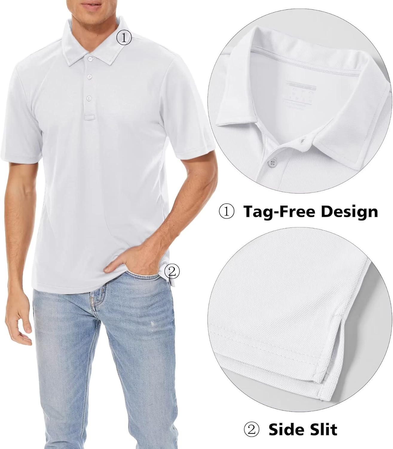 MAGCOMSEN Men's Polo Shirts 3 Buttons Casual Work T Shirts Quick Dry Short Sleeve Golf Shirt Pique Jersey Outdoor Performance