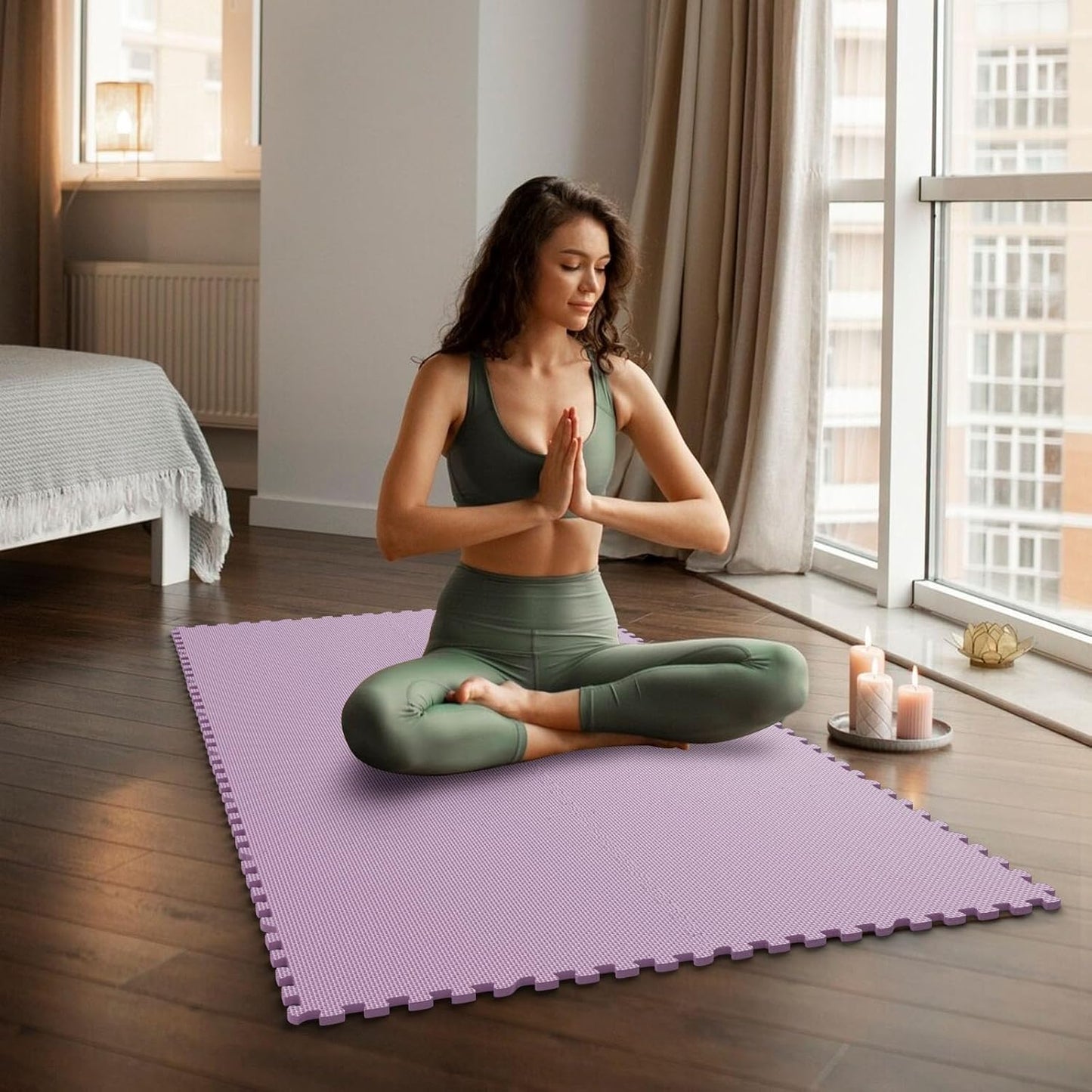 Home Gym Mat, Puzzle Exercise Mat, EVA Interlocking Foam Floor Tiles for Home Workout Equipment and Kids' Play Areas - Blue, 24 in x 24 in x ½ in - (Pink, 24 Pack(96 SQ FT))