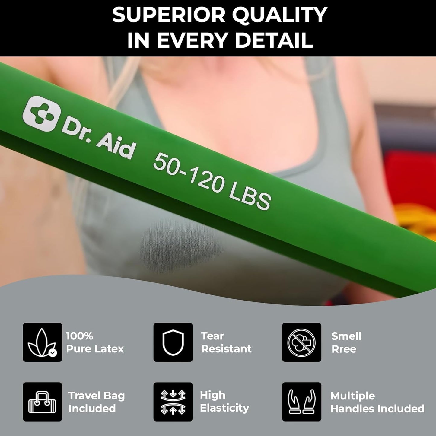Dr. Aid Pull Up Resistance Bands Set – Elastic, Smell-Free Premium Latex Exercise Bands for Men & Women, Tear-Resistant Workout Bands for Full-Body Strength Training, Physical Therapy, Yoga, Pilates