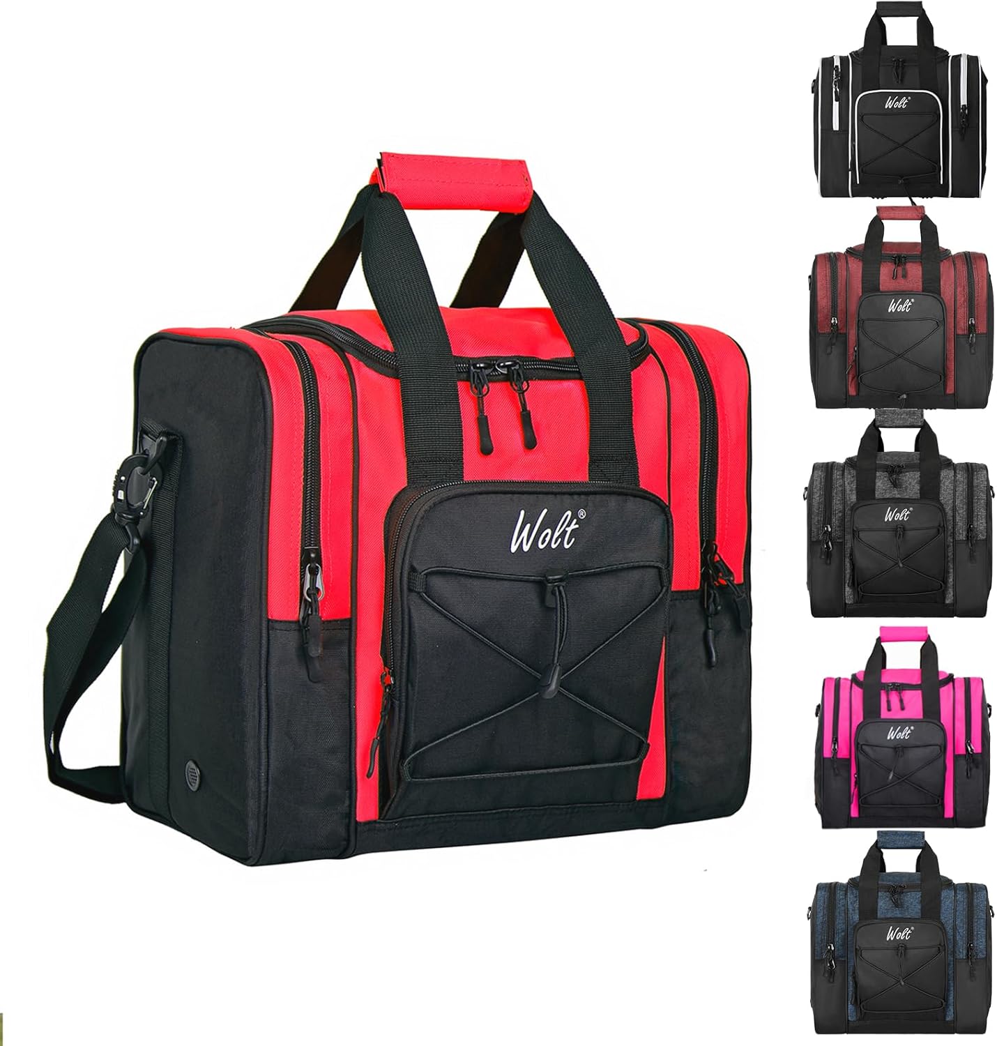 WOLT Bowling Ball Bag for Single Ball - Bowling Ball Tote Bag with Padded Ball Holder, 2 Pockets fit Bowling Shoes Up to Mens Size 14 and Accessories