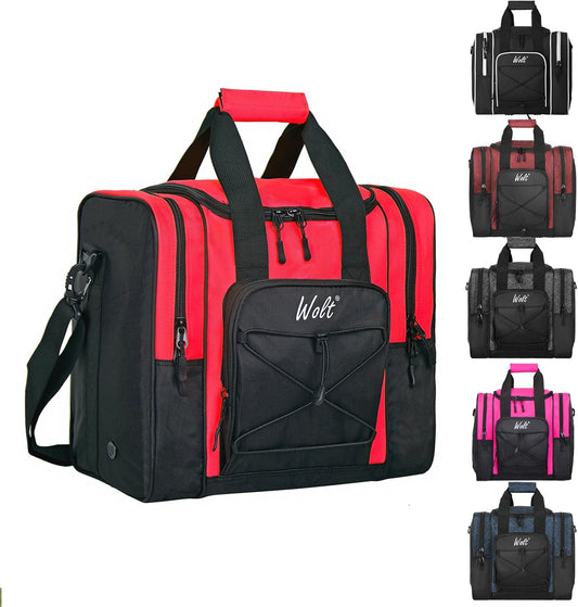 WOLT Bowling Ball Bag for Single Ball - Bowling Ball Tote Bag with Padded Ball Holder, 2 Pockets fit Bowling Shoes Up to Mens Size 14 and Accessories