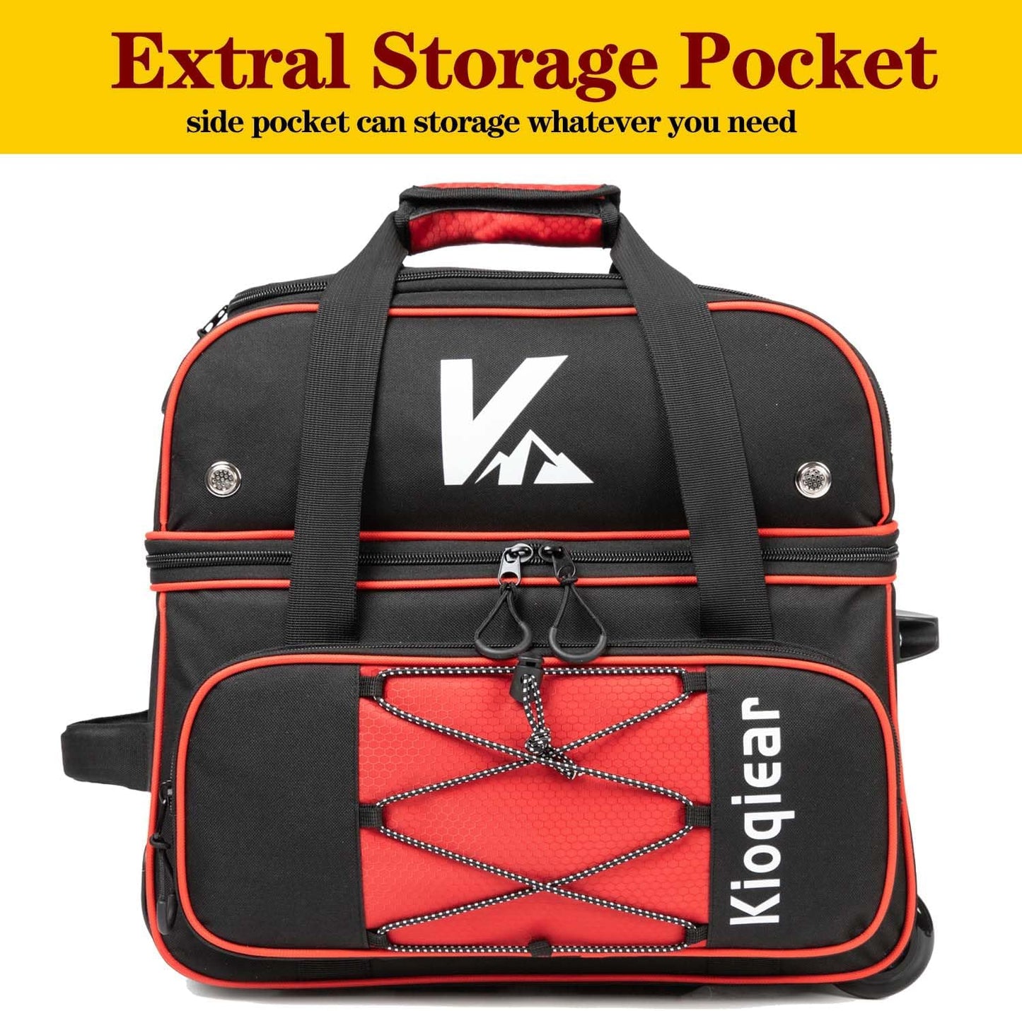 Double Roller 2 Ball Bowling Bag with Large Separate Shoe Compartment and Oversized Accessory Pocket, 36" Extendable Handle.