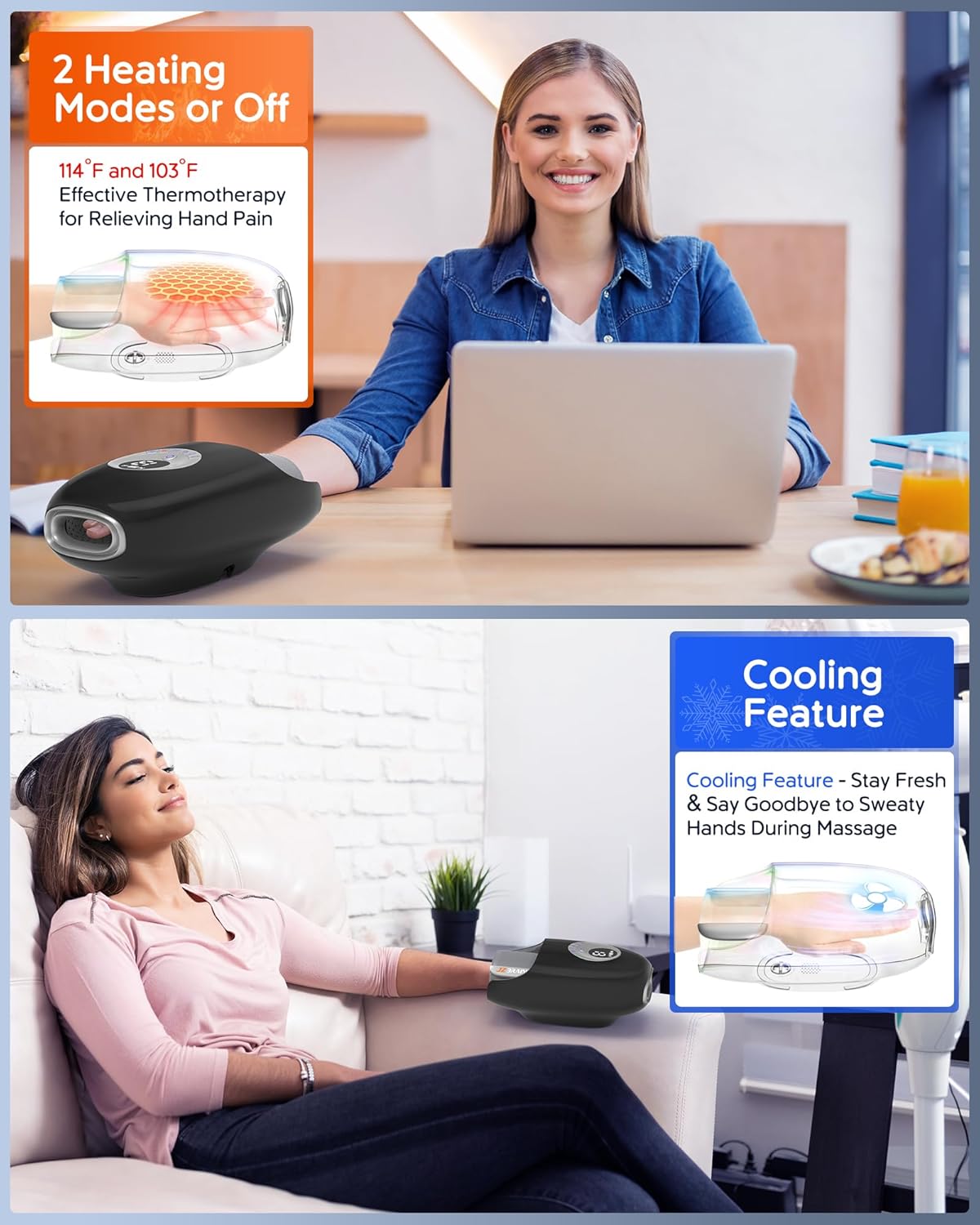 Hand Massager with Heat and Compression : Full Hand and Wrist Massage with Palm Kneading Rollers - Gifts for Arthritis Pain Relief Relaxation & Circulation - HSA or FSA Eligible