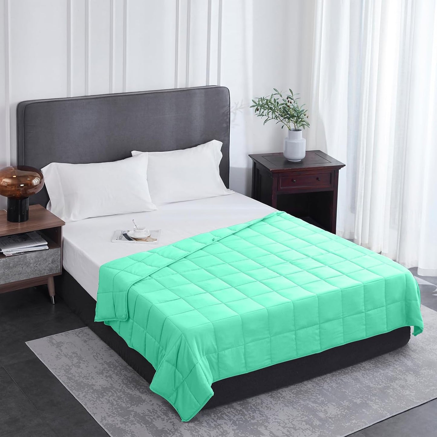 L'AGRATY Weighted Blanket - 60"x80" 20lbs Cooling Breathable Heavy Blanket Microfiber Material with Glass Beads for Adult All-Season Summer Fall Winter Soft Thick Comfort