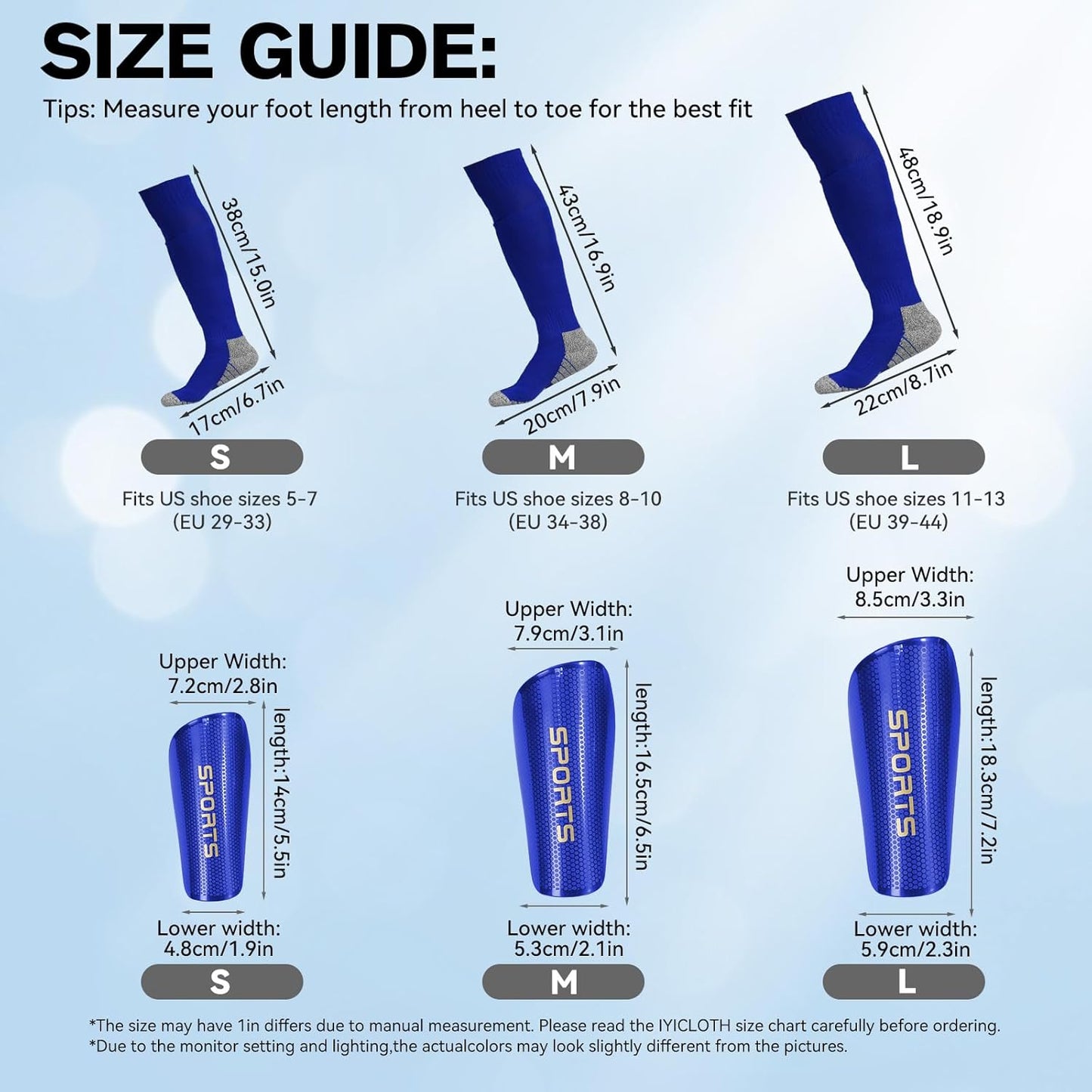 Youth Soccer Shin Guard Socks, Built-in Protective Pads, Kids Knee High Football Athletic Team Socks for Boys Girls