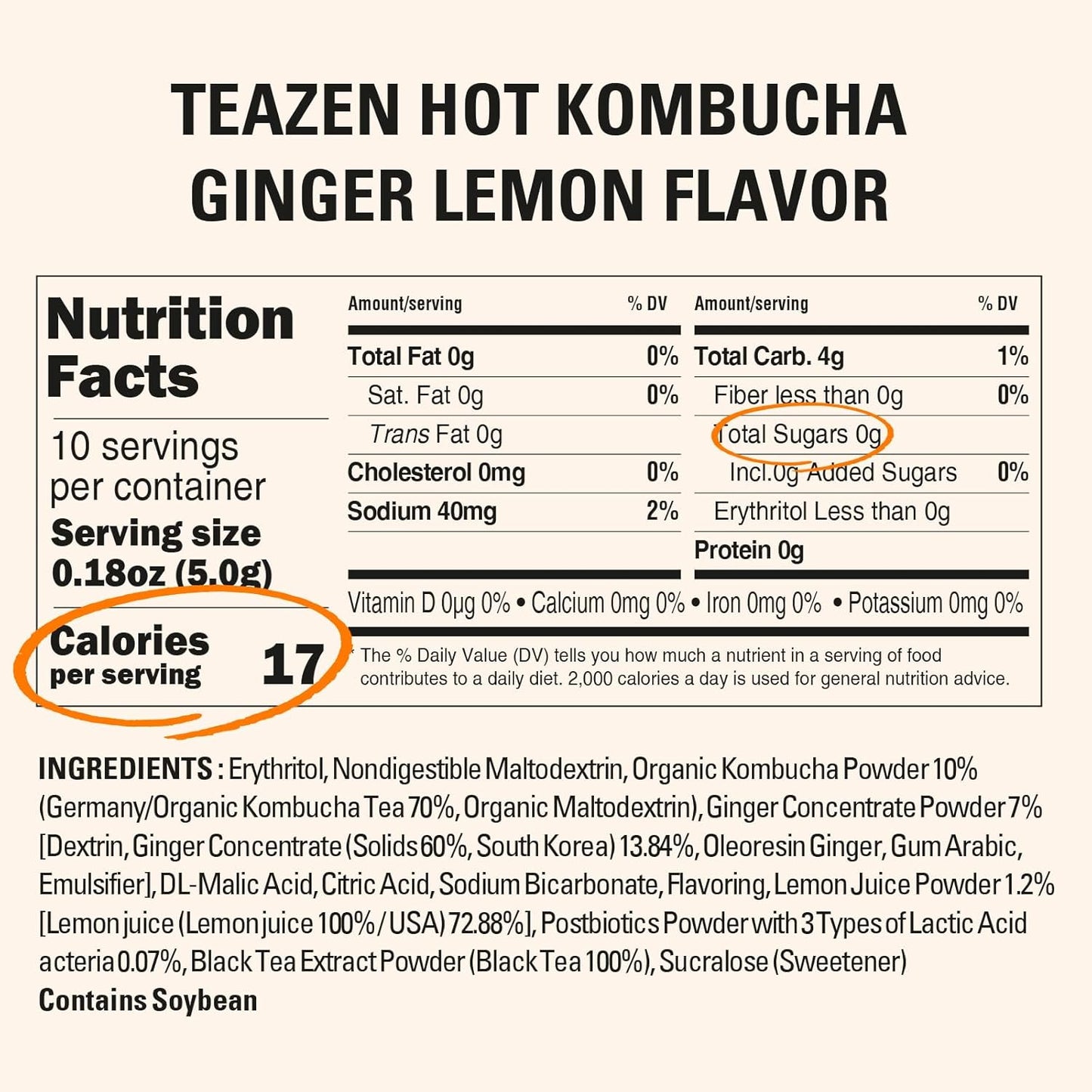 TEAZEN Lemon Ginger Hot Kombucha Tea, Live Probiotics & Postbiotics, Relaxation and Warmth for Colds and Sore Throat, Hydration Drink Mix, Sugar Free, 30 Sticks, 5.29oz