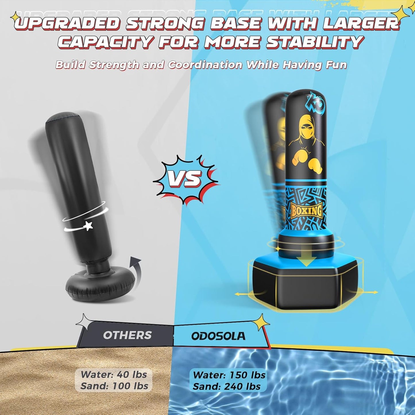 67'' Inflatable Punching Bag Freestanding for Kids Aged 3-12 – Heavy Duty Boxing Set for Karate & Taekwondo, Stable Boxing Bag Active Kids Toy, Christmas Birthday Gift for Boys and Girls