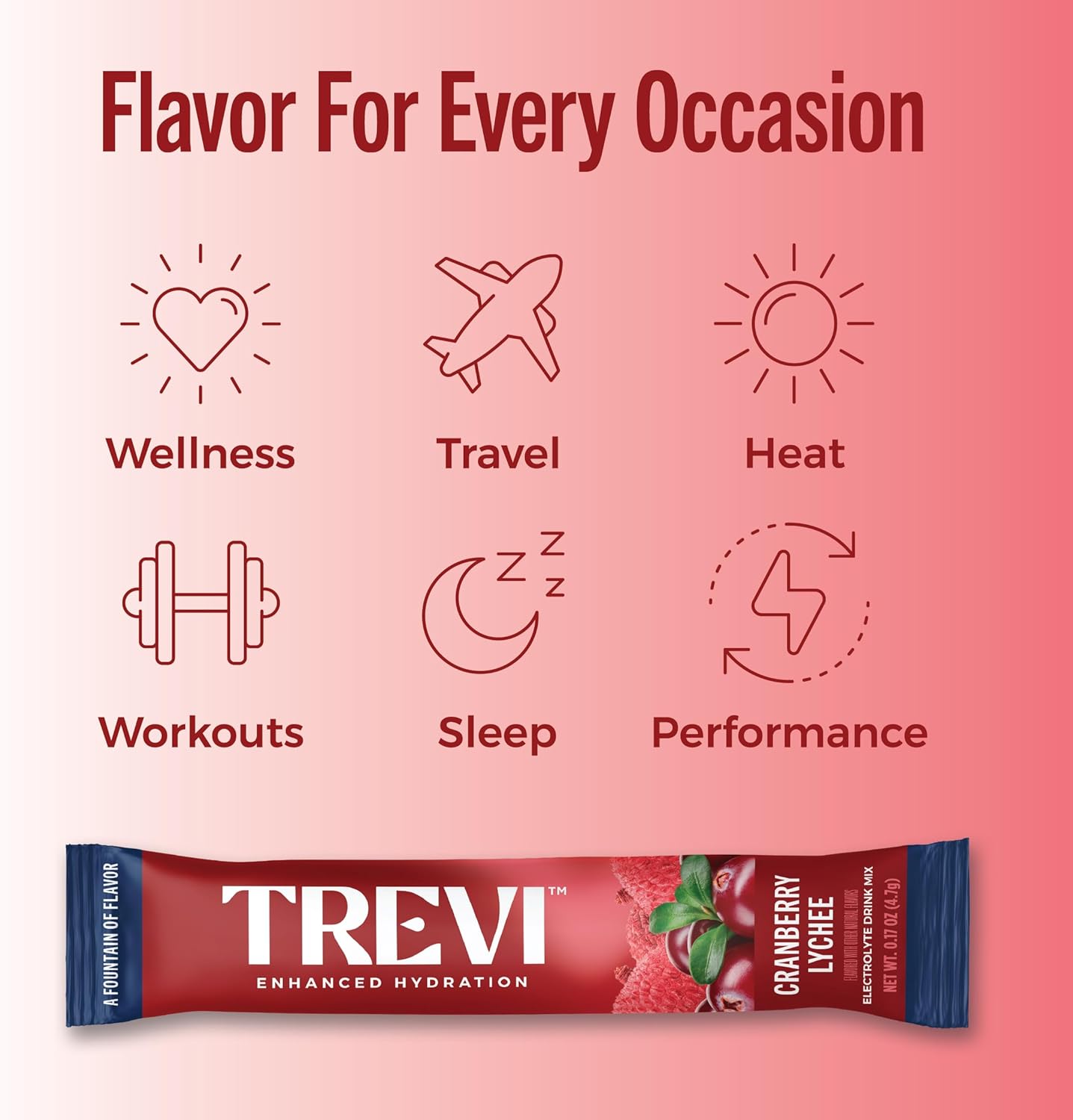 TREVI™ Sugar Free Electrolytes - Drink Mix Hydration Powder Packets - 28 Count - Cranberry Lychee