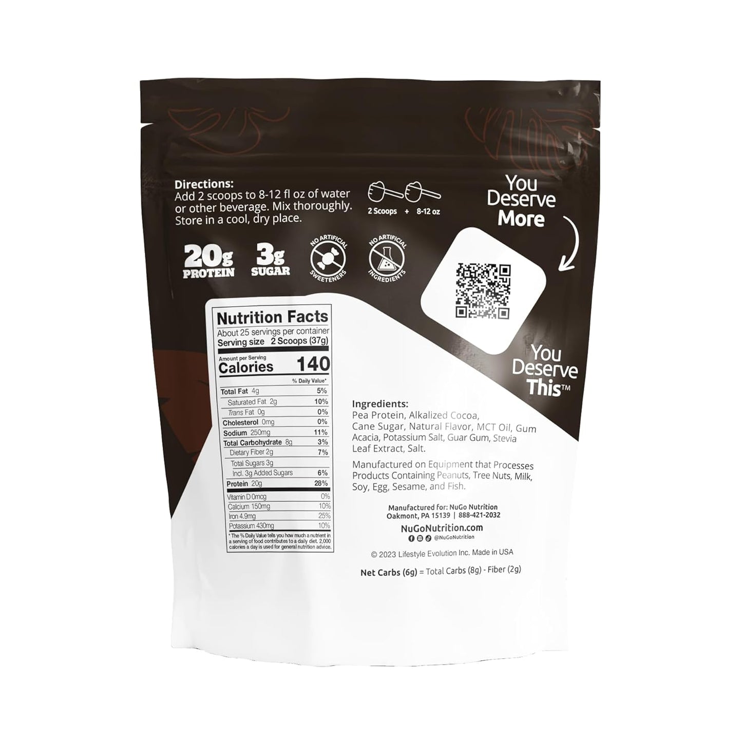 NuGo Plant Protein Powder, Chocolate, 20g Vegan Pea Protein, Low Sugar, Gluten Free, Dairy Free Ingredients, Soy Free, Non-GMO, Plant Based, Kosher, For Smoothies & Shakes, 25 Servings