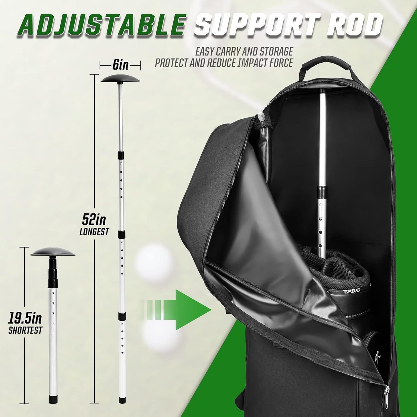 Golf Travel Bags for Airlines with Adjustable Support Rod and Detachable Shoulder Straps, Soft Foldable Golf Club Travel Covers, 900D Heavy Duty Oxford