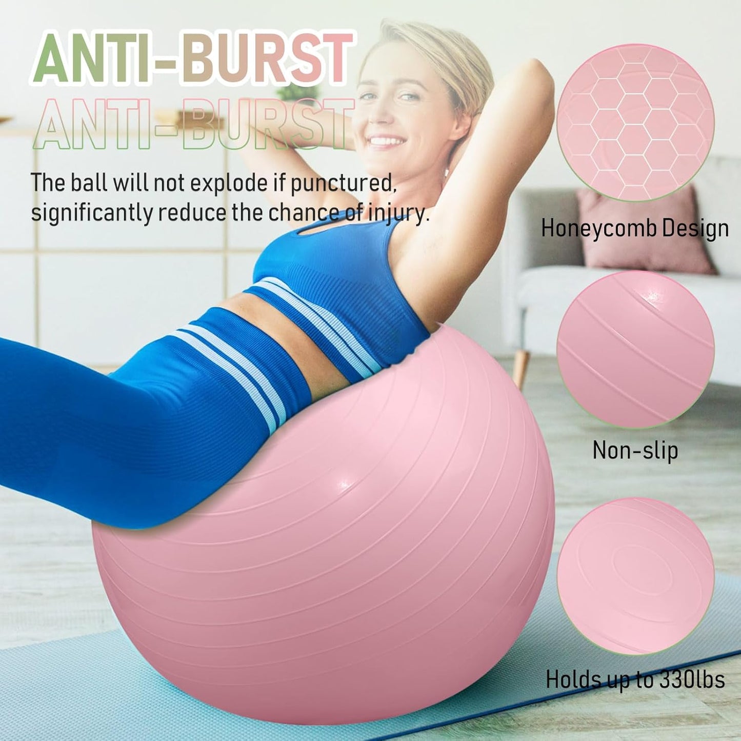 Leyndo 4 Pcs 26 Inch Yoga Exercise Ball Pilates Pregnancy Birthing Fitness Ball with Quick Pump Anti Burst for Improved Posture, Balance, Yoga, Pilates, Training