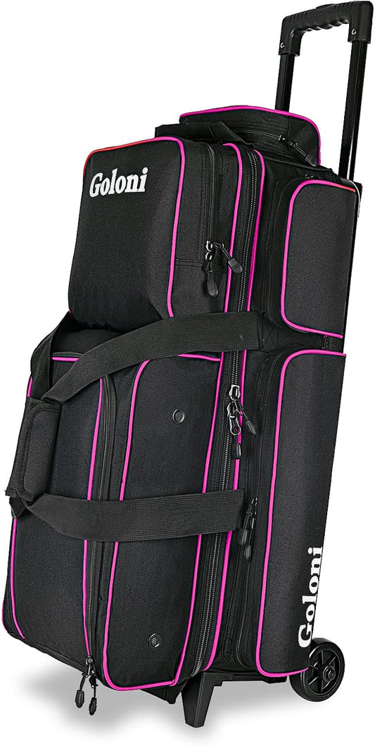 Goloni 3 Ball Bowling Bags with Wheels - Rolling Bowling Bag for 3 Balls & Accessories - Retractable Handle Extends to 38