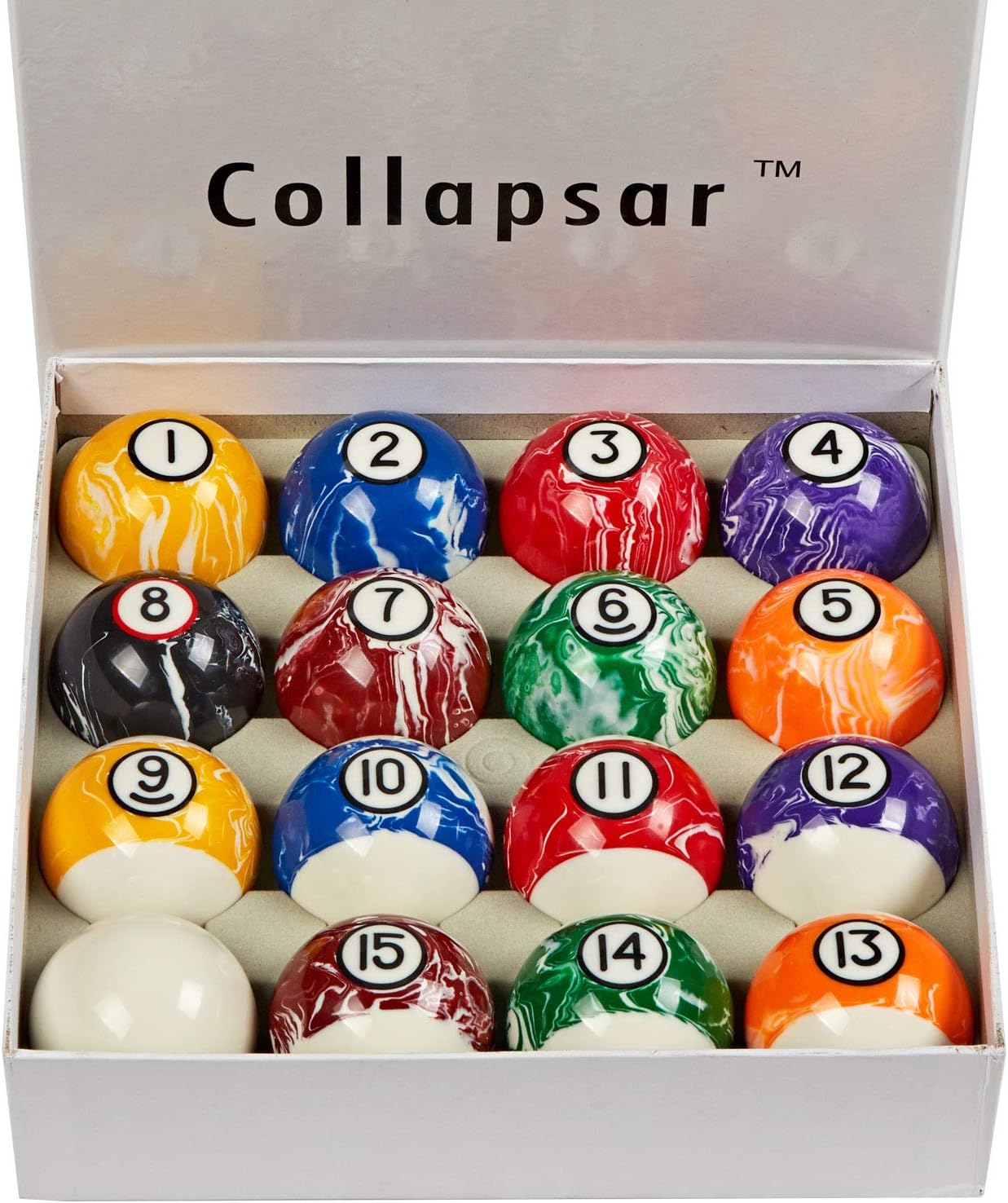 Collapsar Deluxe 2-1/4" Billiard Pool Balls Marble-Swirl Style Billiards Ball Complete 16 Ball Set (Several Style Available)