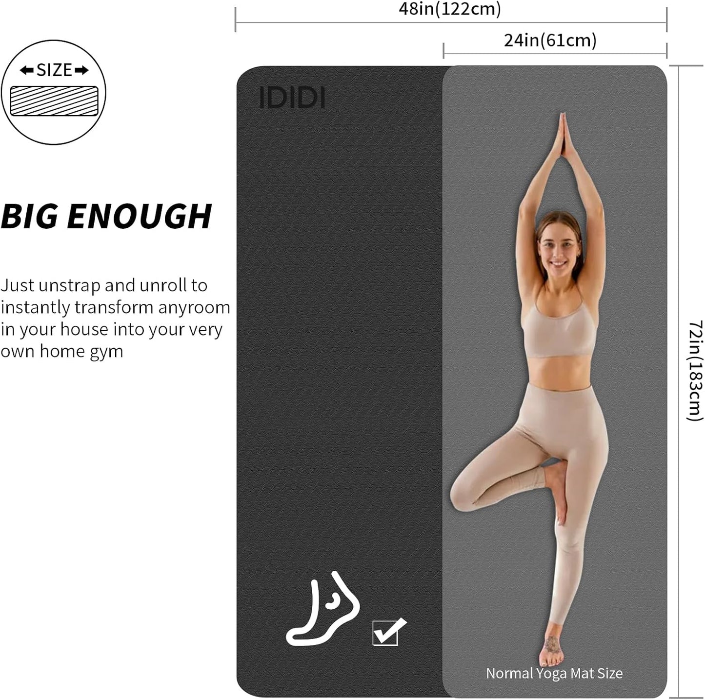 10mm Large Yoga Mat (6'x 4') - Extra Long and Wide 72 x 48 x 0.4 inches, Non-Slip POE Fitness Mat, Eco-Friendly, Thick Wide Exercise Mat for Home Workouts,Ideal for Yoga and Pilates.