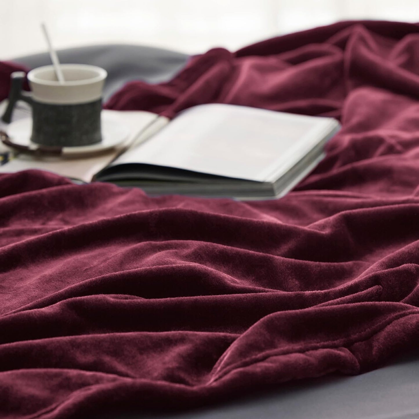 Bedsure Fleece Blanket Twin Size Burgundy - 300GSM Lightweight Plush Fuzzy Cozy Soft Warm Blanket for Bed, Sofa, Couch, Travel, Camping, 60x80 inches