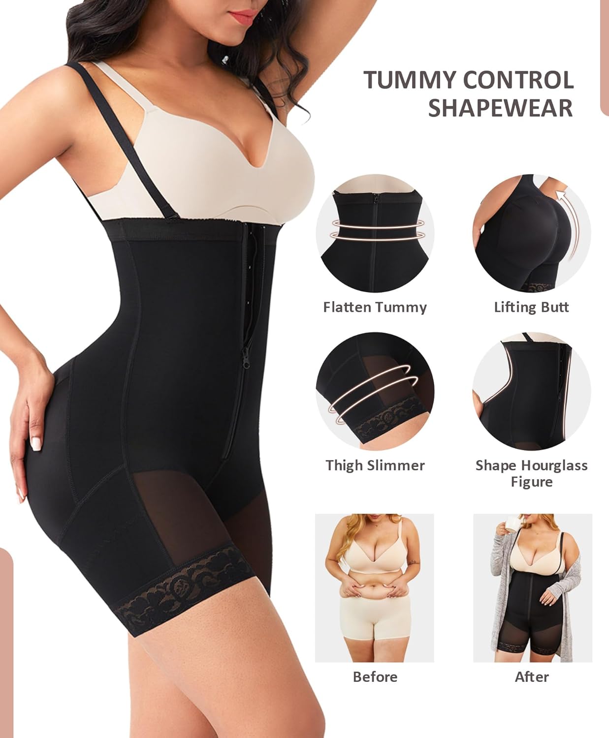 FeelinGirl Faja Body Shaper Tummy Control Shapewear for Women Butt Lifter Post Surgery Fajas Postparto Para Mujer