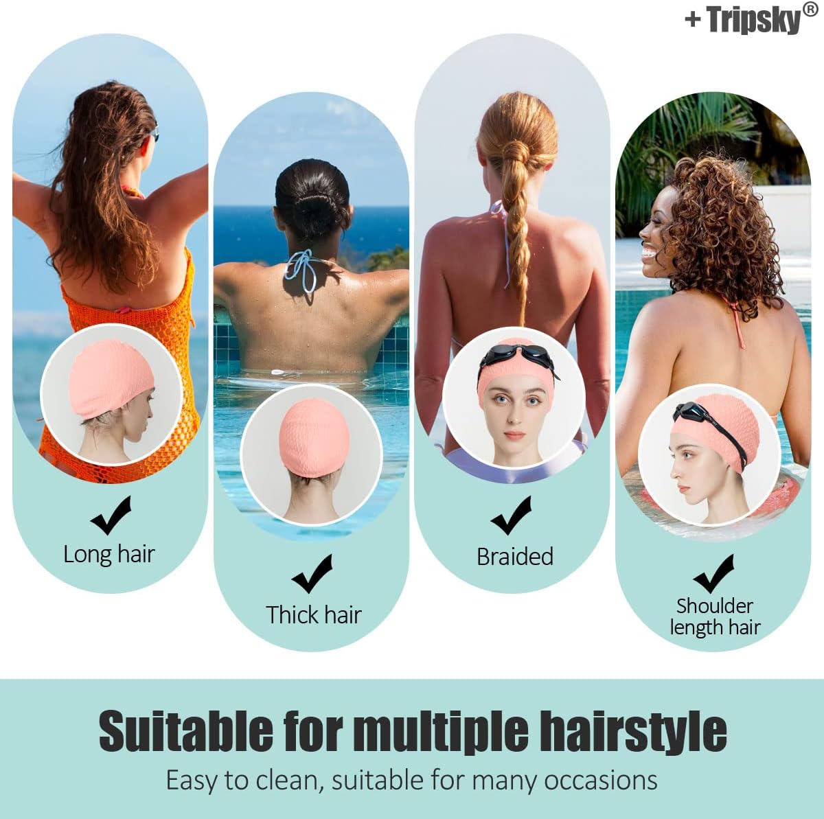 Tripsky Silicone Swim Cap,Comfortable Bathing Cap Ideal for Curly Short Medium Long Hair, Swimming Cap for Women and Men, Shower Caps Keep Hairstyle Unchanged…