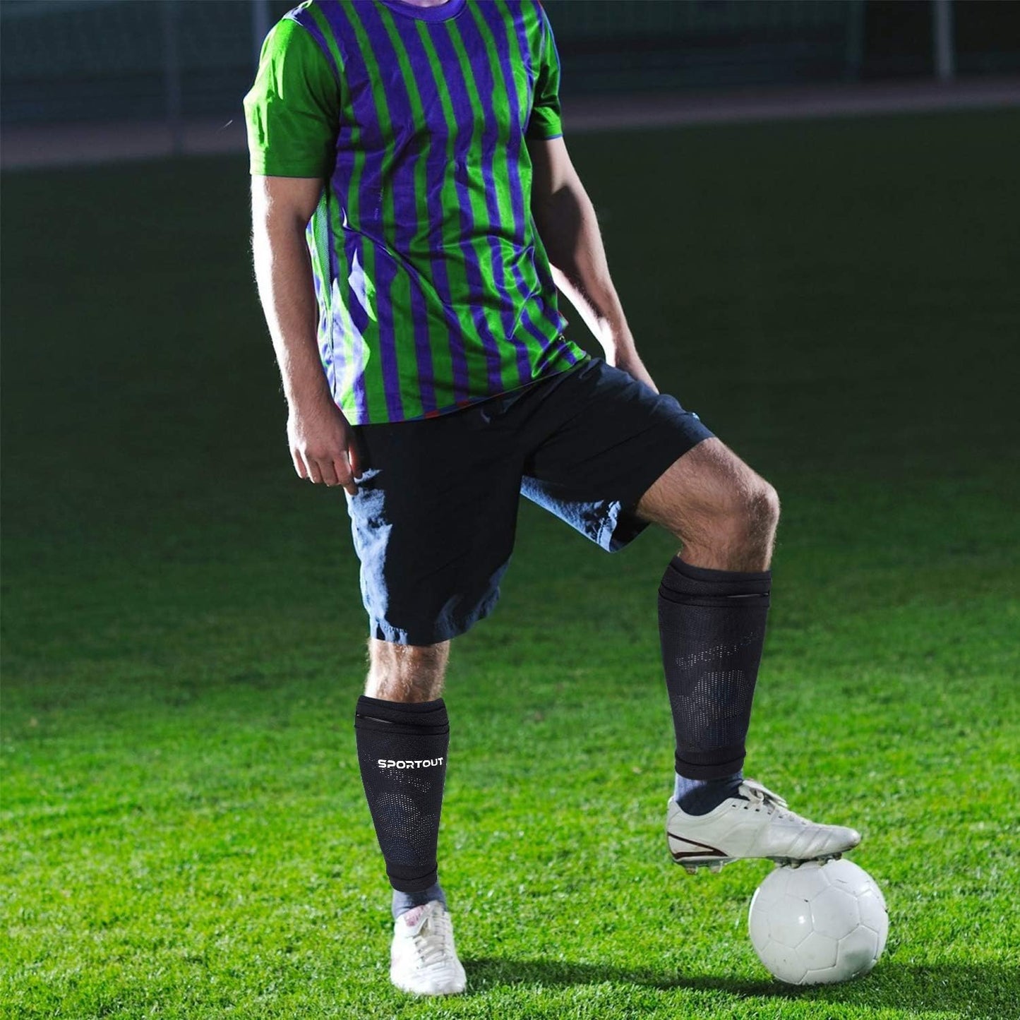 Sportout Soccer Shin Guards - Shin Guards Soccer Kids Youth Adult Protective Shin Pads with Sleeves and Insert Pocket for Boys Girls for Age 4-6, 6-8, 8-10,10-12,12-14,14-Adult