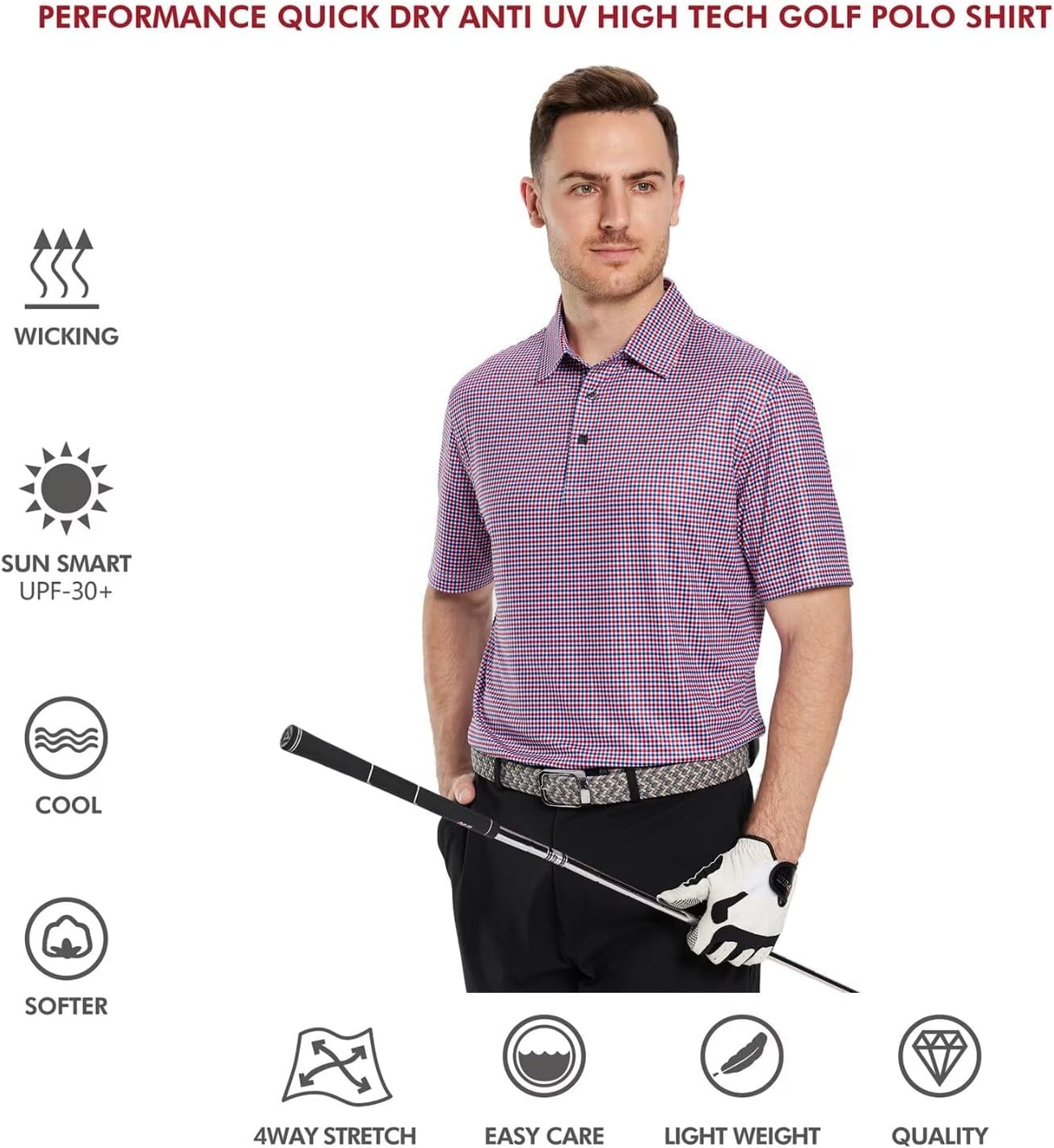 Men's Golf Polo Shirts Short Sleeve Striped Performance Moisture Wicking Dry Fit Golf Shirts for Men