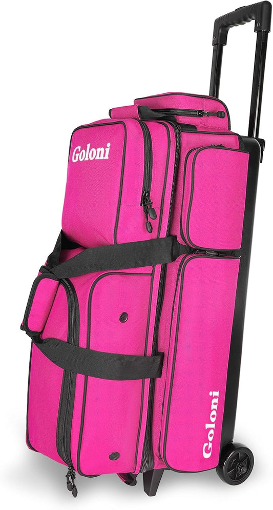Goloni 3 Ball Bowling Bags with Wheels - Rolling Bowling Bag for 3 Balls & Accessories - Retractable Handle Extends to 38