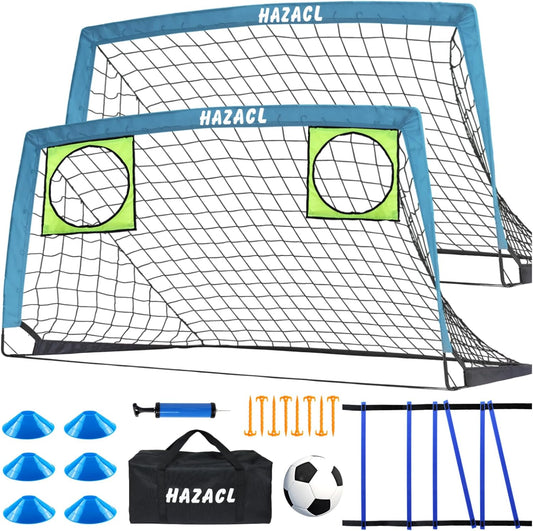 Kids Soccer Goal for Backyard, 6x4 9x5 FT Portable Soccer Nets Pop Up with Ball, Agility Ladder, Cones, Target & Carry Bag for Toddler Youth Outdoor Indoor Training Practice Sports Games Play