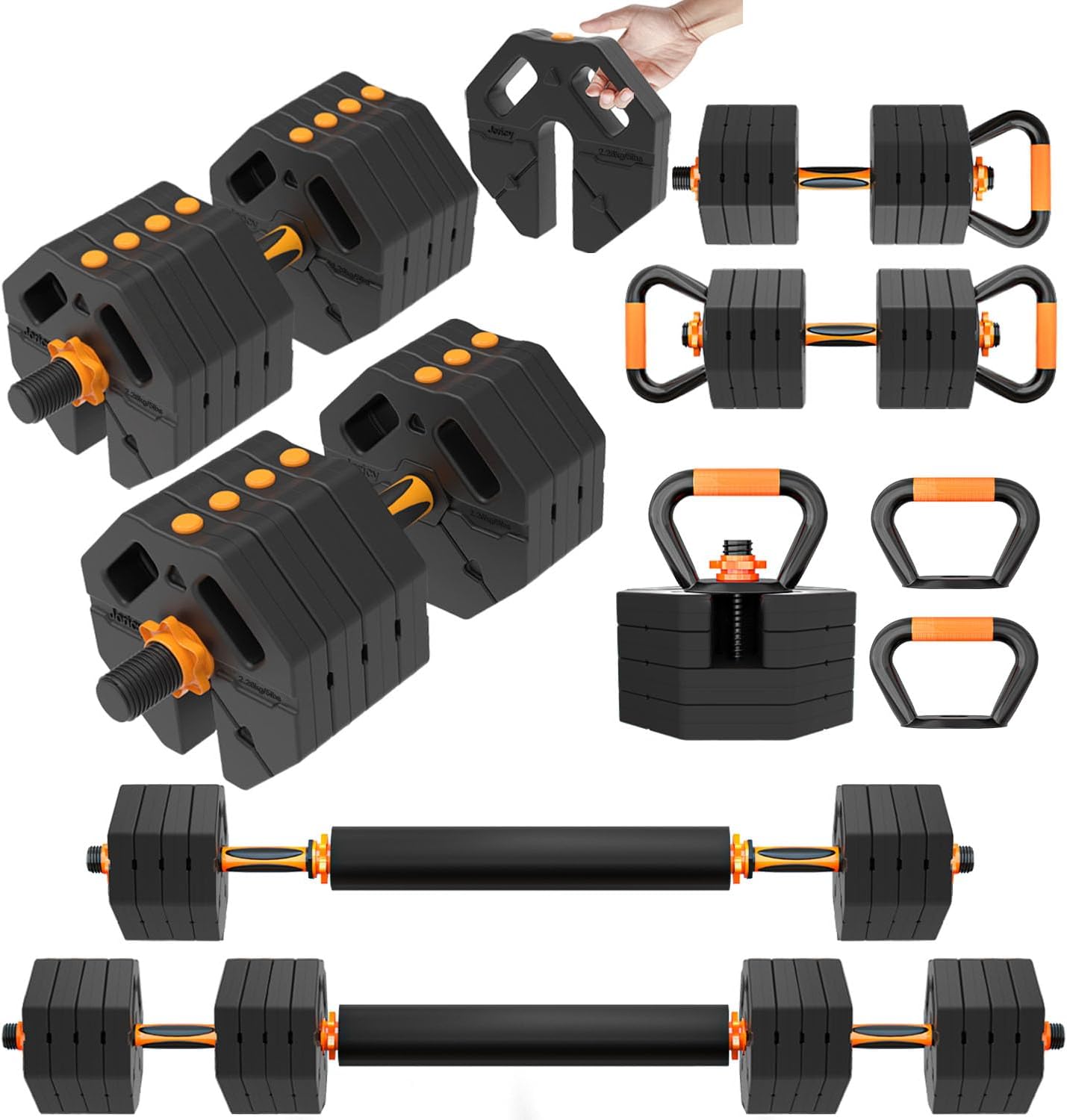 Adjustable Dumbbells Set for Women Men 20LBS/30LBS/40LBS/60LBS Weight Set with Connector, 5 in 1 Free Weights Dumbbells Set for Barbell Kettlebells Weightlift Push Up Fitness Exercises for Home Gym