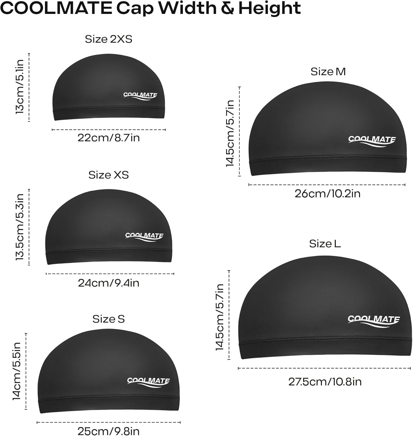 COOLMATE Fabric Swim Cap for Adult Women Men Kid 3 4 6 8 14 16, Silicone Water Resistant Layer, Cloth Swim Cap Gifts for Swimmers, Lightweight for Pool, Lap Swimming (1 pc)