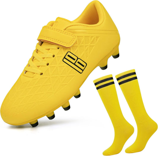 brooman Kids Firm Ground Soccer Cleats Boys Girls Football Cleats with Soccer Socks