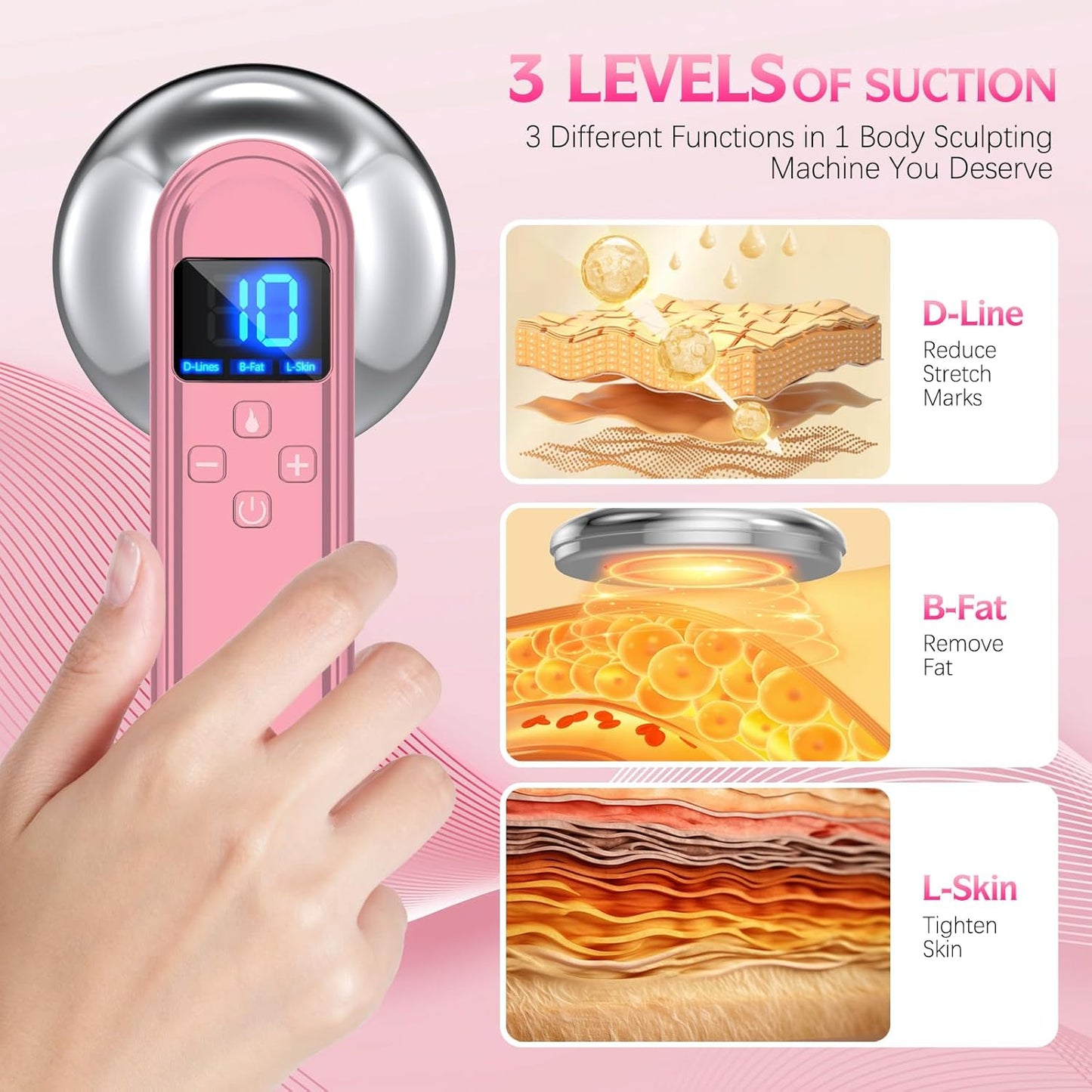 Body Sculpting Machine - Professional Cordless Cellulite Massager - Suitable for Belly, Neck, Leg, Hip, Arm (Pink)