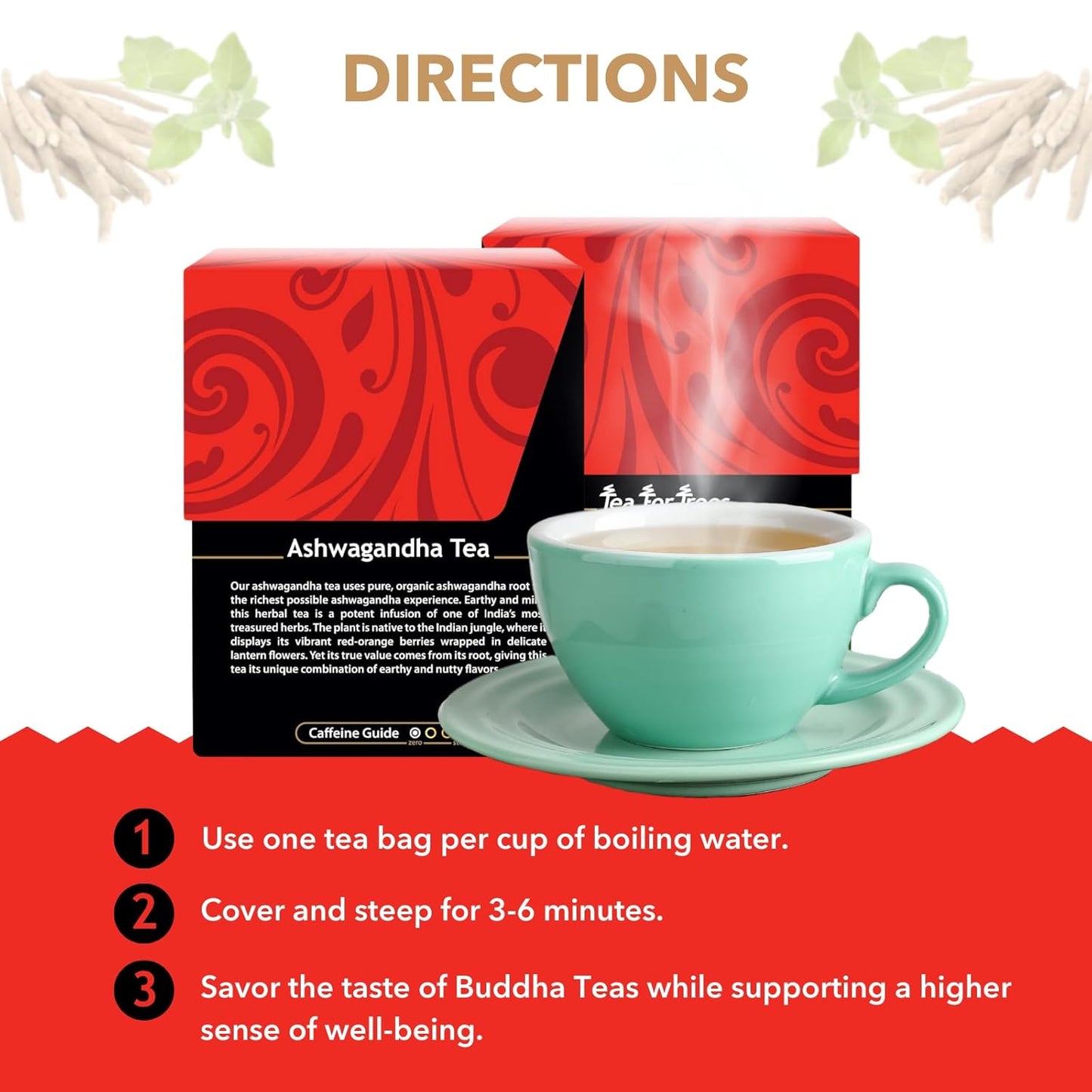 Buddha Teas - Ashwagandha Root Tea - Herbal Tea - Promote Cleansing & Wellness - With Antioxidants & Minerals - Clean Ingredients - Caffeine Free - OU Kosher - 18 Tea Bags (Pack of 1)