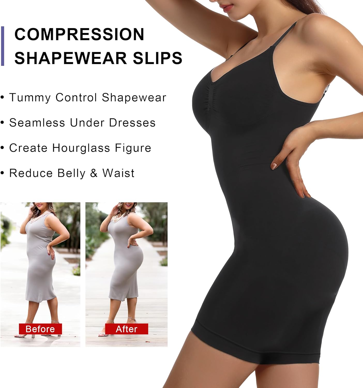 SHAPERX Strapless Shapewear Dress for Women Tummy Control Seamless Full Body Shaper Slip with Removable Straps