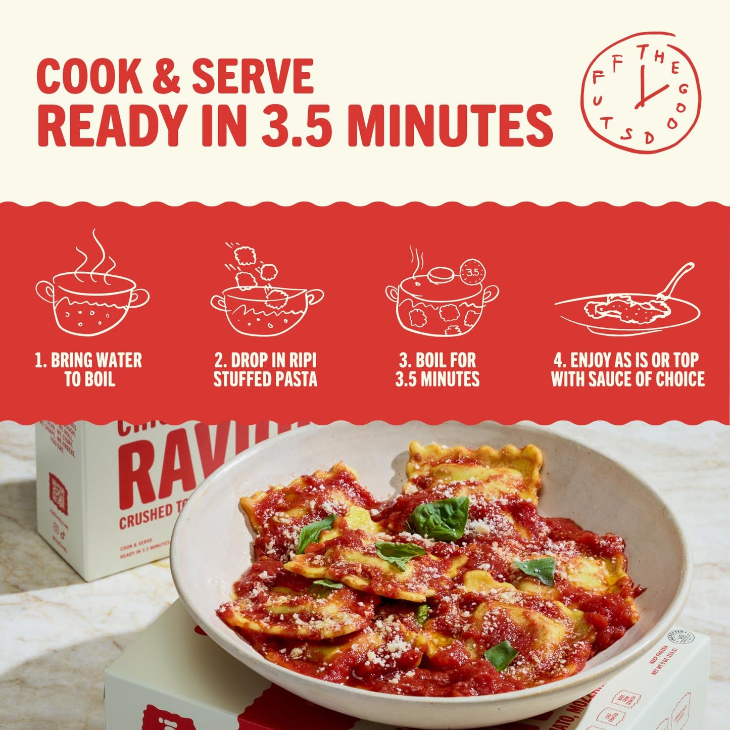 Ripi Chicken Parmesan Ravioli - Crushed Tomatoes, Mozzarella & Basil - Frozen Pasta Meal - Ready in Under 5 Minutes, 9oz packs (6 Pack, Chicken Parmesan)