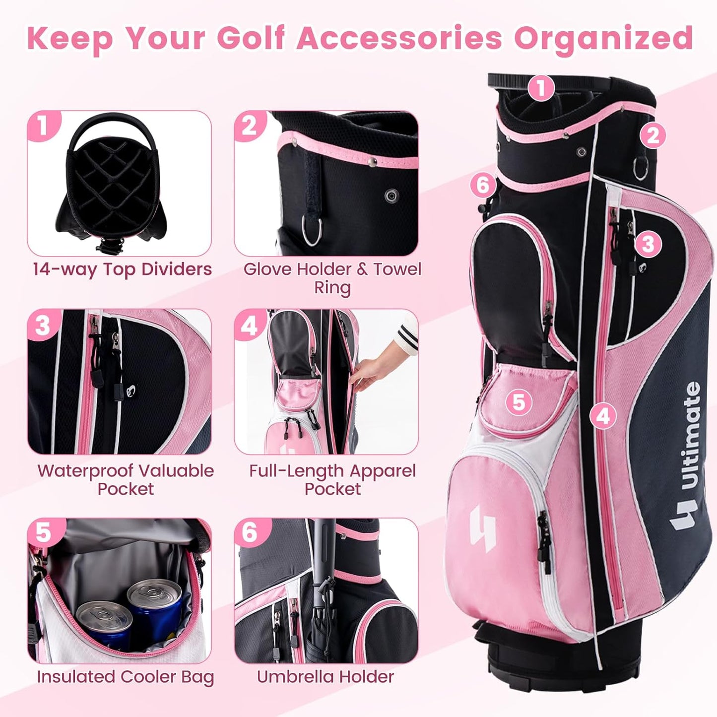 ULTIMATE Women's Complete Golf Club Set, 9/11pcs Right Handed Ladies Golf Clubs Set w/ 460cc Alloy Driver, #3 Fairway Wood, Hybrid, #6/#7/#8/#9/#P Irons & Putter