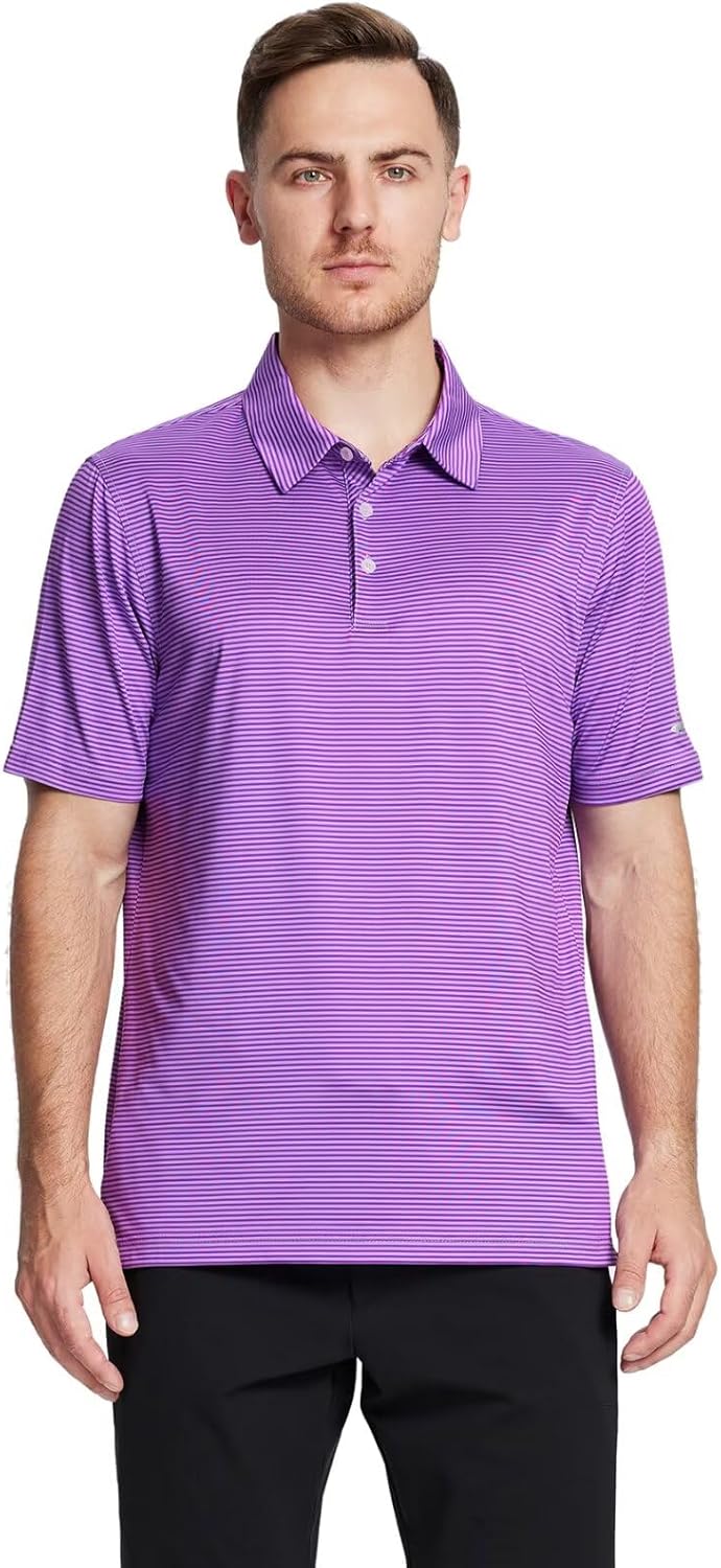 Men's Golf Polo Shirts Short Sleeve Striped Performance Moisture Wicking Dry Fit Golf Shirts for Men