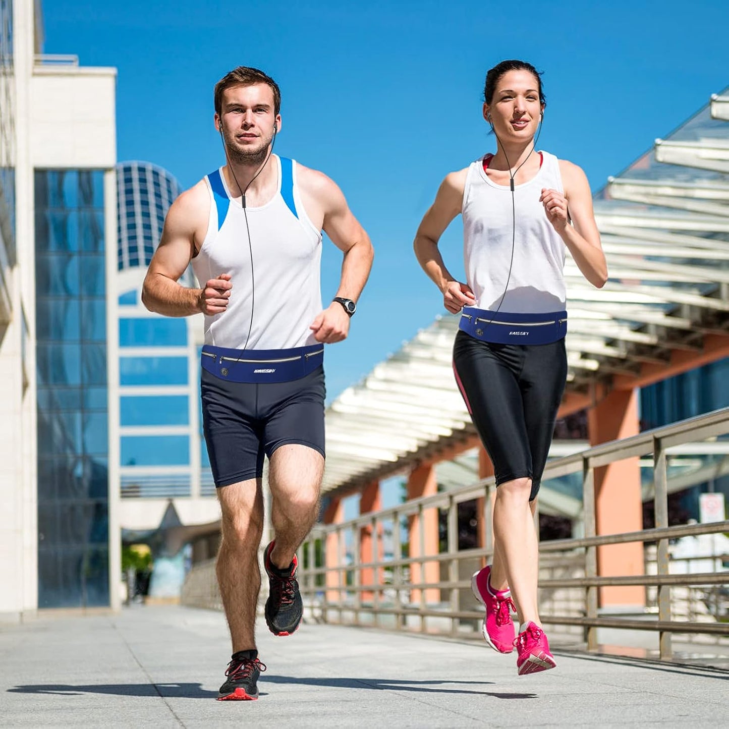 Guzack Slim Running Belt for Phone 6.8'', Ultra Light Running Belts for Women/Men, Zipper Waterproof Running Waist Pack, Reflective Running Fanny Pack With 3 Separate pouch