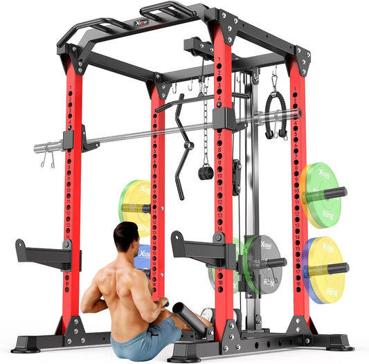 Power Cage,1600lbs Multi-Function Power Rack with Adjustable Cable Crossover System and More Training Attachment, Weight Cage for Home Gym