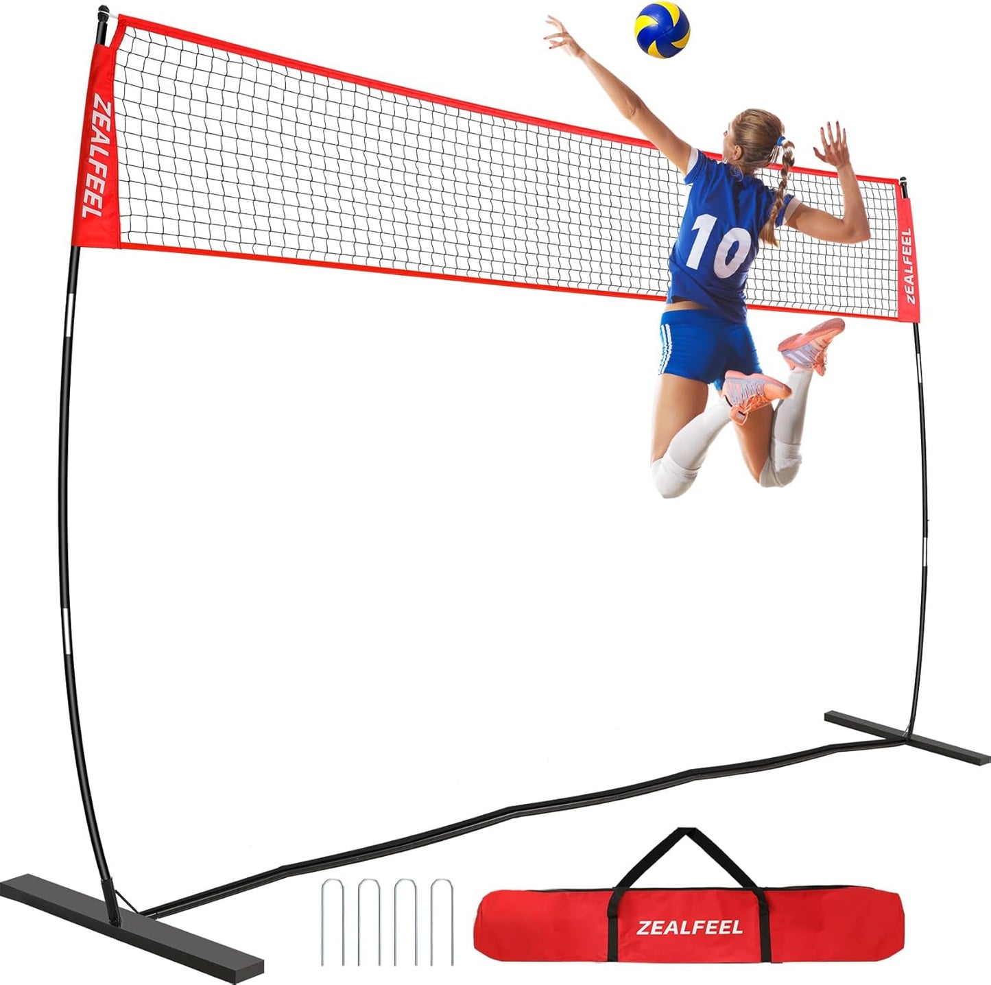 Volleyball Net, 12FT Training Set with 3-Level Adjustable Height (8'/7.4'/6.6'), Freestanding Portable Practice Net for Backyard, Serving & Spiking Drills, with Carry Bag for Outdoor & Indoor