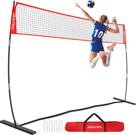 Volleyball Net, 12FT Training Set with 3-Level Adjustable Height (8'/7.4'/6.6'), Freestanding Portable Practice Net for Backyard, Serving & Spiking Drills, with Carry Bag for Outdoor & Indoor