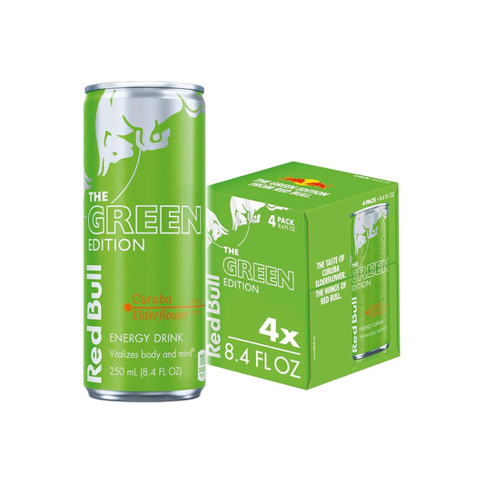 Red Bull Green Edition Energy Drink, Curuba Elderflower, 8.4 fl. oz., Pack of 4 cans, with 80mg Caffeine, Taurine & B Vitamins