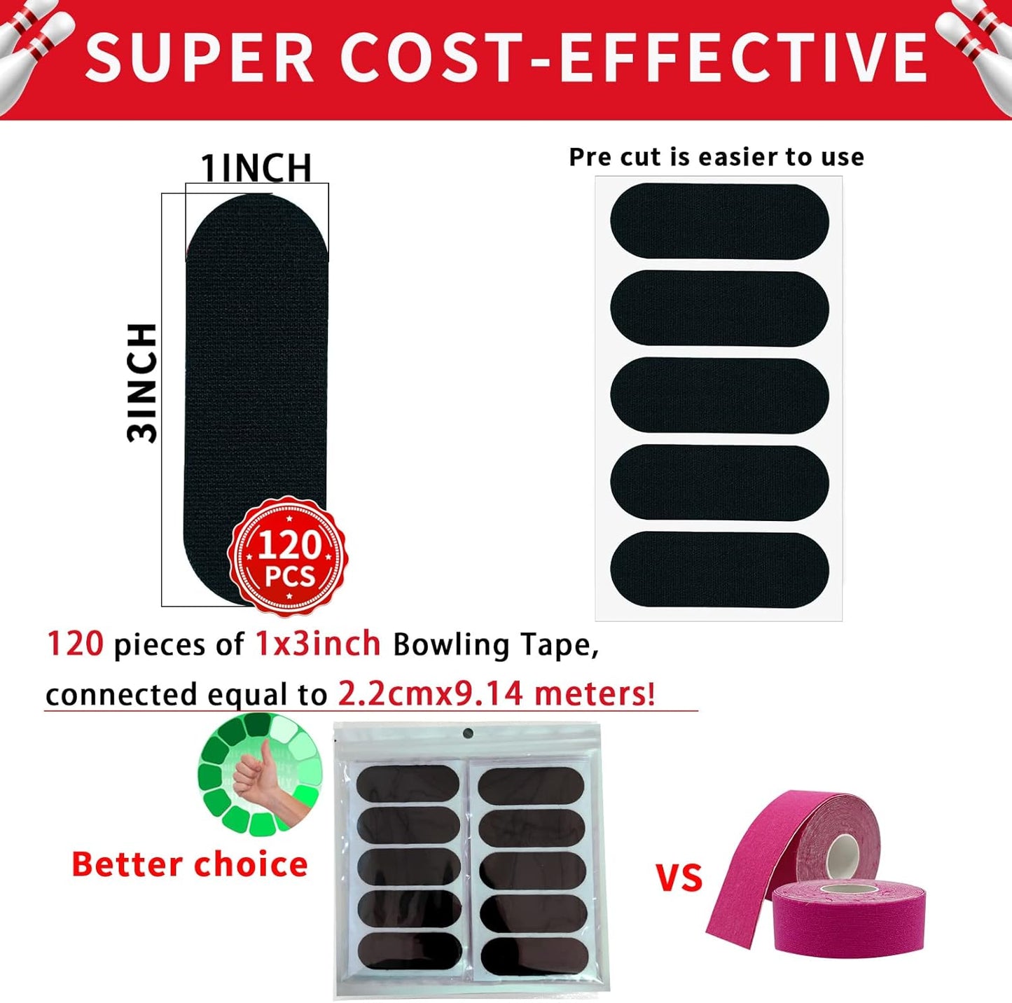 Birllaid 120PCS Bowling Thumb Tape Bowling Finger Tape Bowling Tape Thumb for Bowlers, Bowling Accessories for Men Women