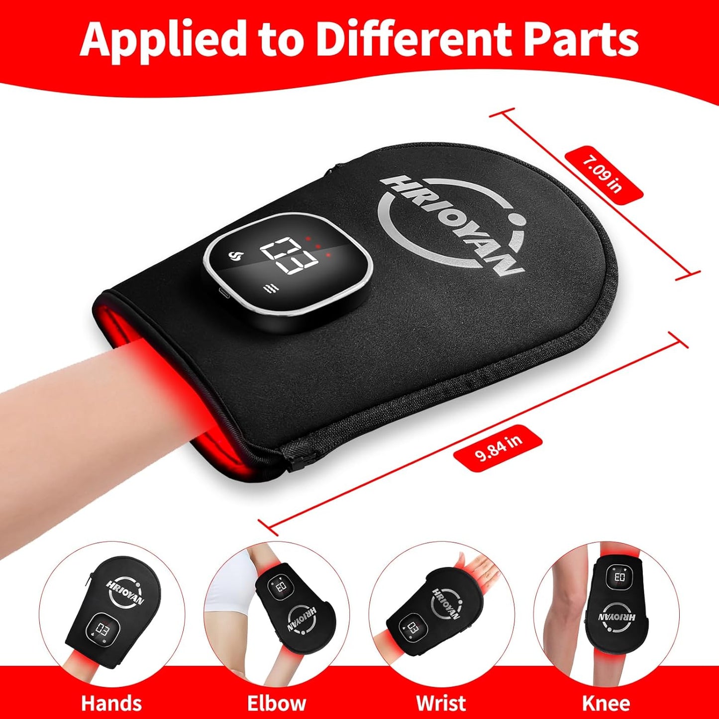 Cordless Red Light Therapy Glove,USB Rechargeable LED Infrared Light Therapy for Pain Relief,Red Light Therapy for Hands Palms Wrists and Elbows,660nm & 850nm,with Zipper Design