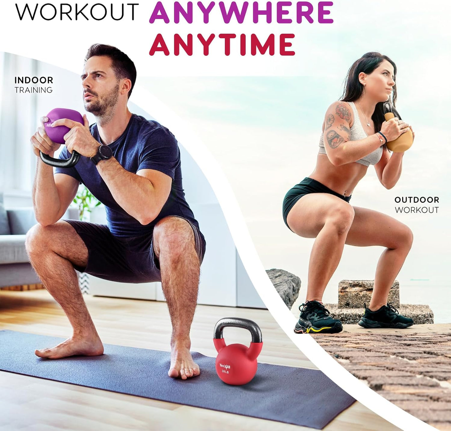 Yes4All Kettlebells 5lbs-65lbs & Kettlebell Sets Adjustable Weights, Kettlebell for Weight Training, Home Workout Equipment with Secure Grip for High Rep, Exercise Equipment