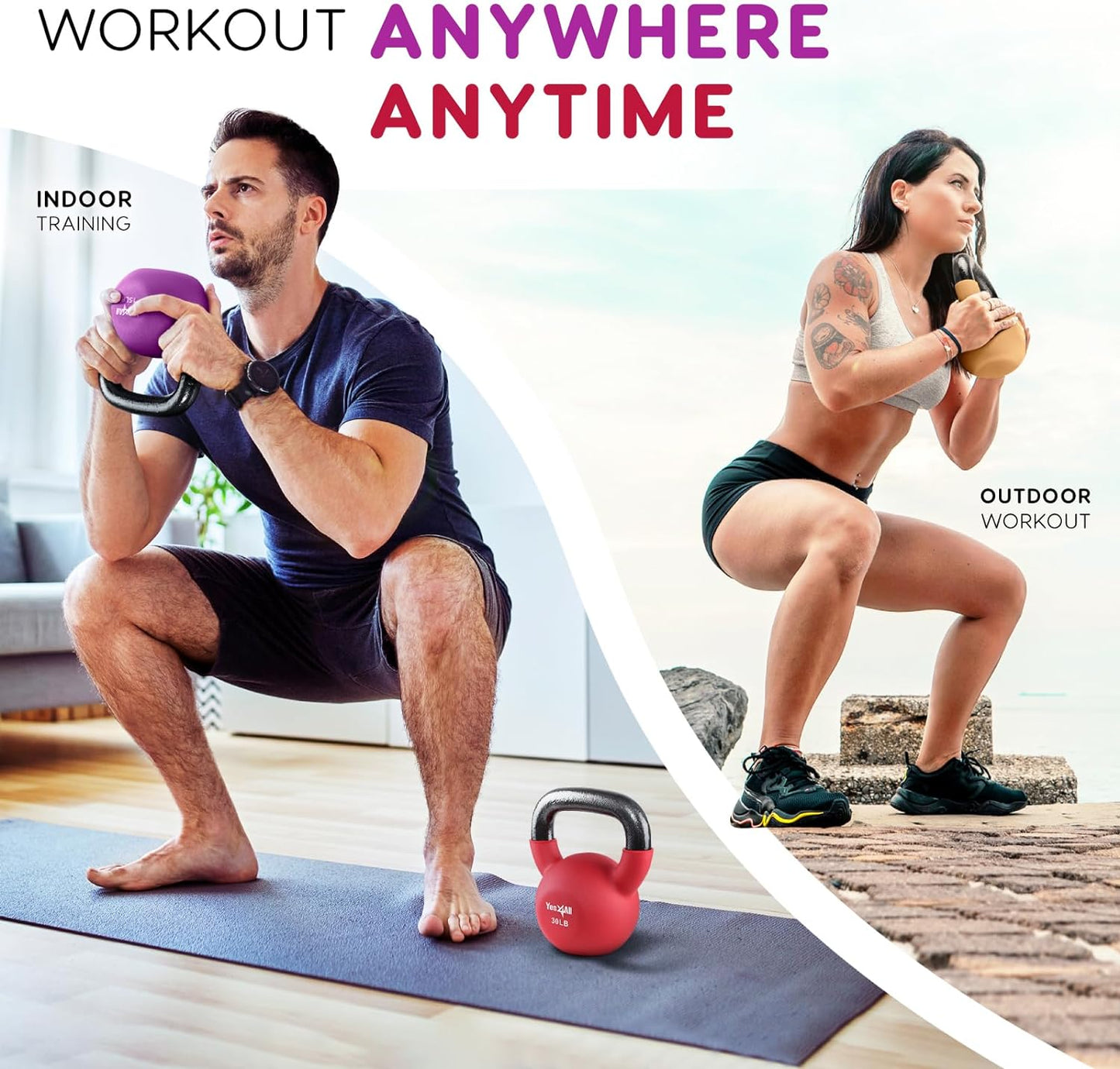 Yes4All Kettlebells 5lbs-65lbs & Kettlebell Sets Adjustable Weights, Kettlebell for Weight Training, Home Workout Equipment with Secure Grip for High Rep, Exercise Equipment