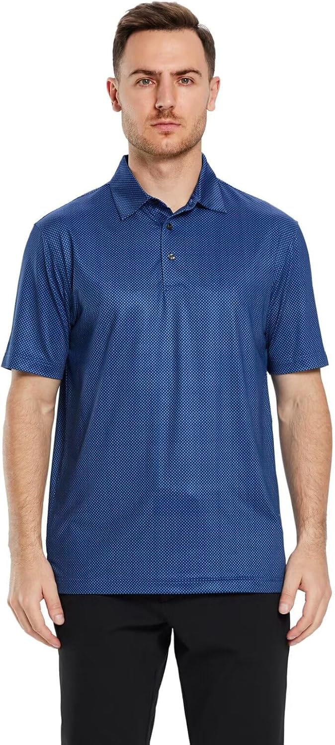 Men's Golf Polo Shirts Short Sleeve Striped Performance Moisture Wicking Dry Fit Golf Shirts for Men