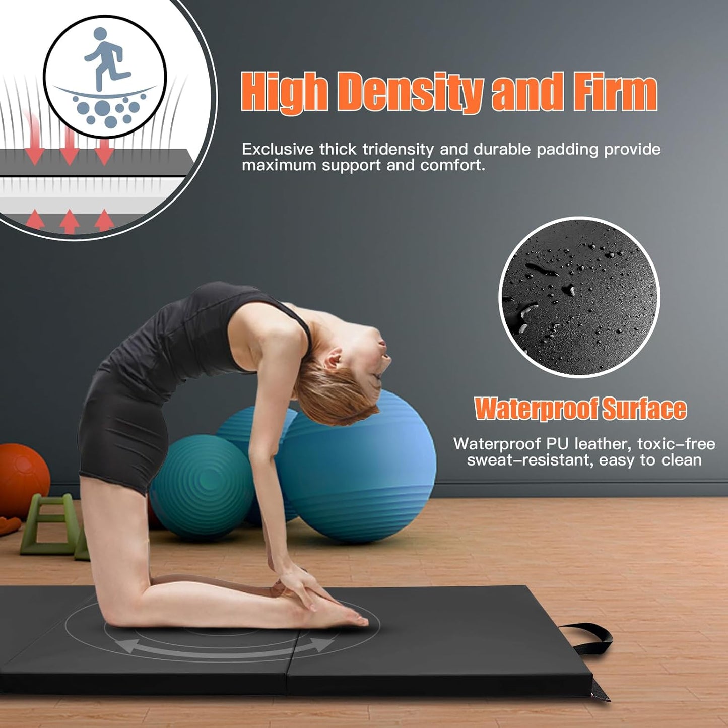 RitFit Upgraded Folding Exercise Mat, 2 Inch Thick Gymnastics Mat 3’x6’,4’x8’,4x10’,2'x8' with Carrying Handles for Yoga, MMA, Stretching, Core Workouts and Home Gym Protective Flooring
