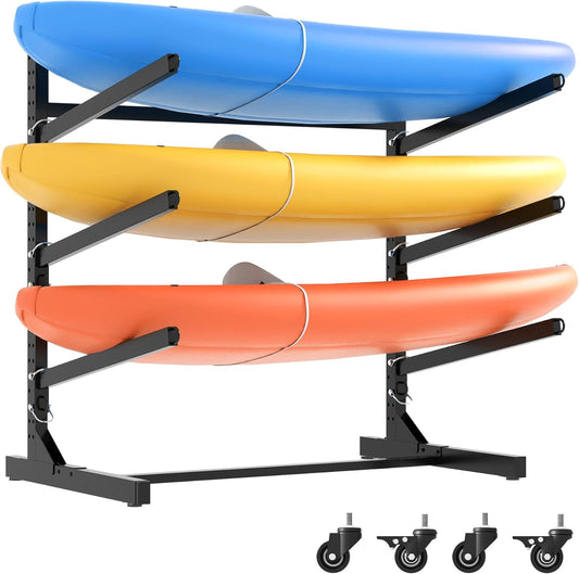 Kayak Storage Rack, Heavy Duty Kayak Stand Canoe Rack with Wheels, Freestanding Kayak Holder Stand for Kayaks, Canoes, Surfboard, Paddleboard Storage