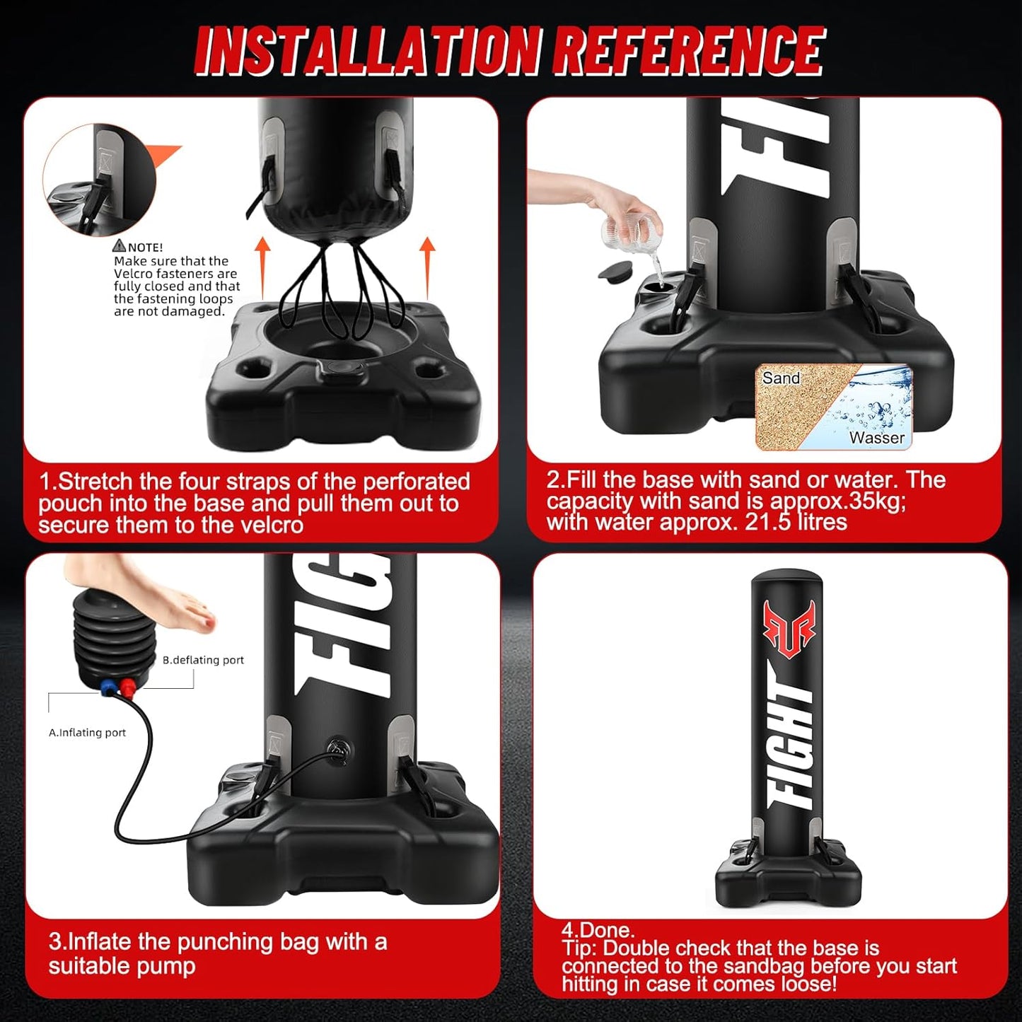 Standing Punching Bag for Adults, Upgrated Base Heavy Bag with Stand Boxing Training Equipment with MMA Gloves and Pump, 0.7mm Thickening Material Kicking Bag for Home Gym Workout Muay Thai Fitness