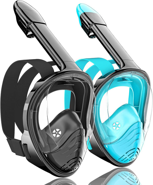 QingSong Full Face Snorkel Mask for Adults, Snorkeling Gear with Camera Mount, 180 Degree Panoramic View Snorkel Set Anti-Fog Anti-Leak