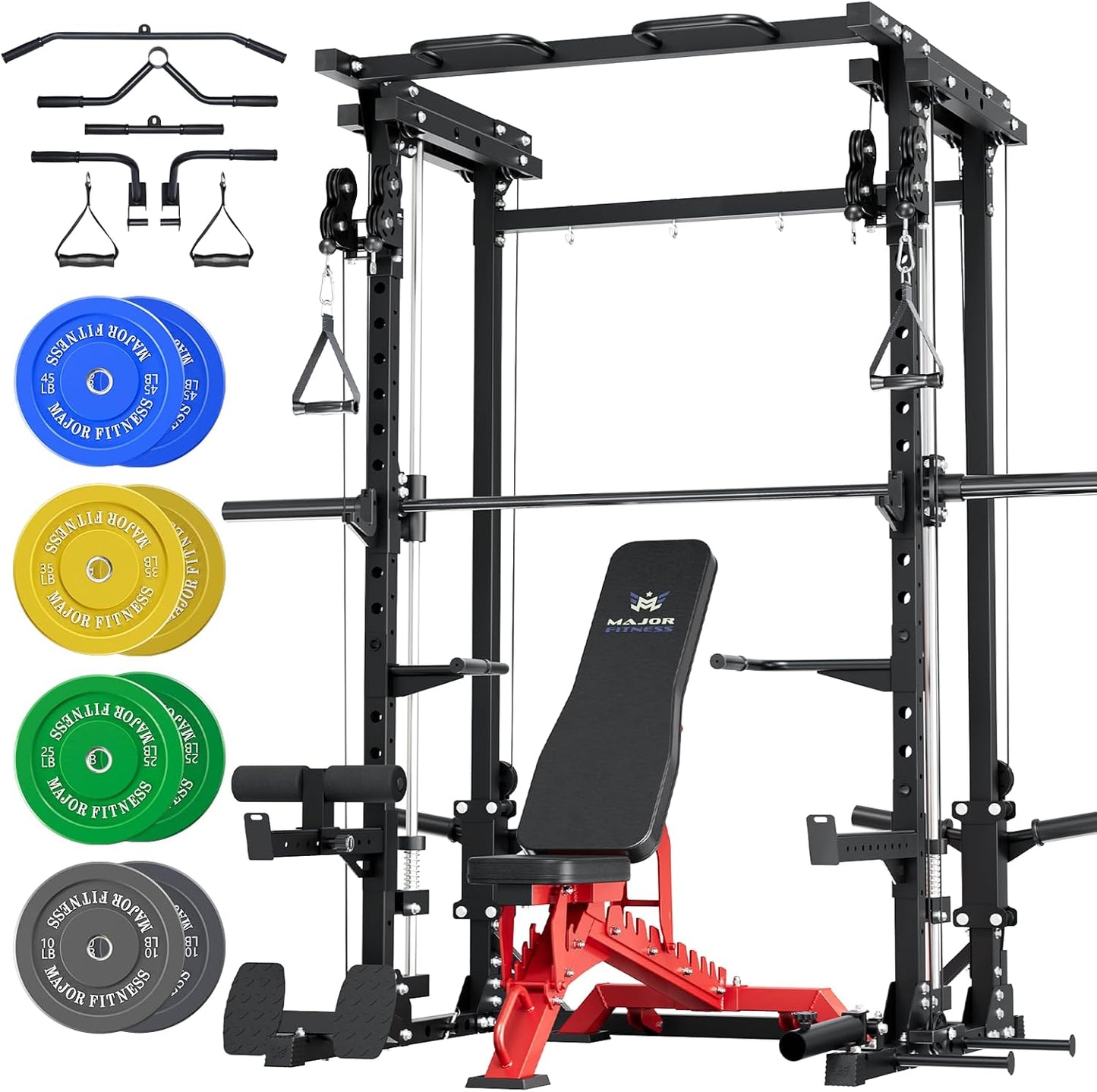 Major Fitness Drone3 Smith△ Machine – All-in-One Home Gym Squat Rack with Weight Bar, Cable Crossover Machine – Heavy-Duty Fitness Equipment for Strength Training and Full-Body Workouts