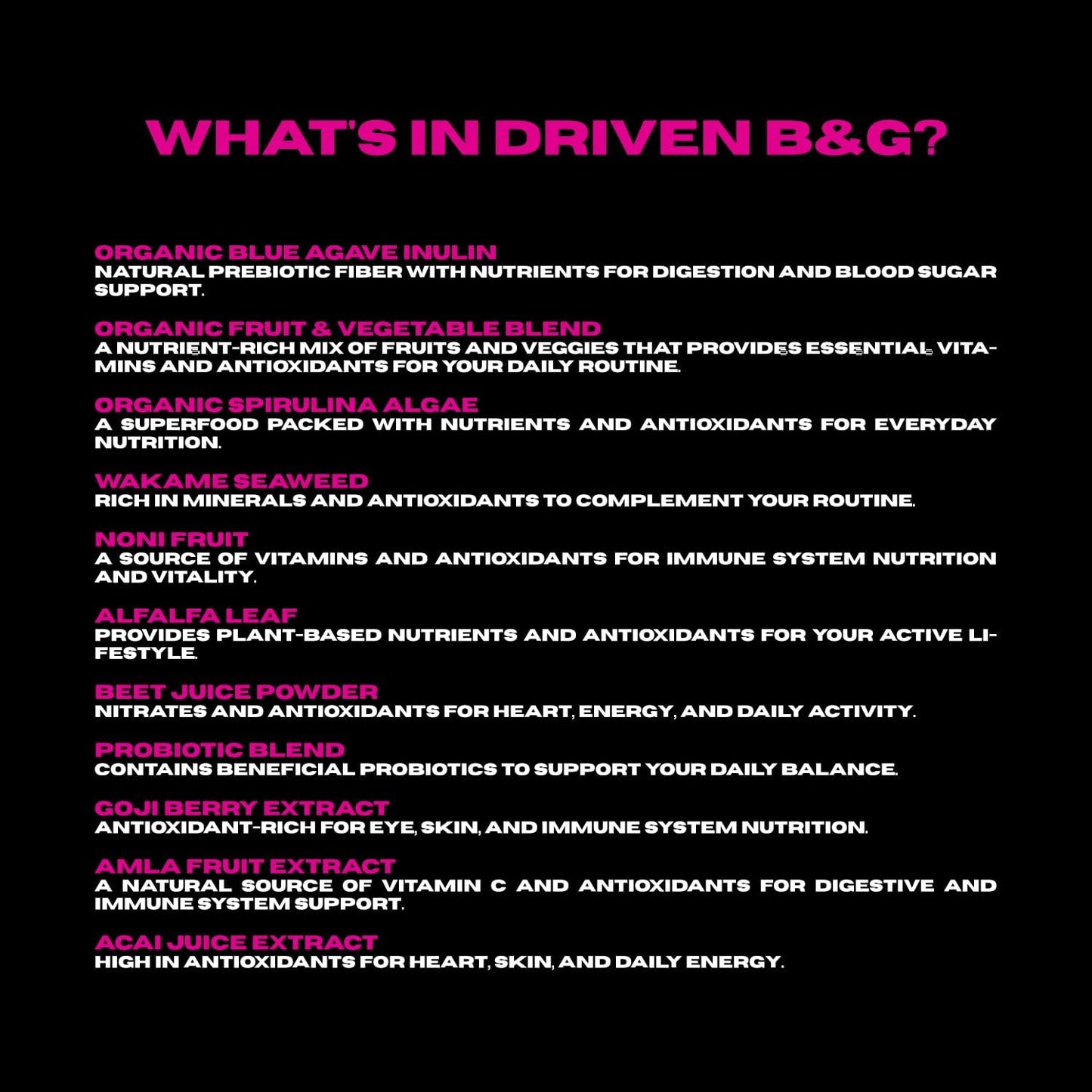 Driven B&G Berries & Greens Superfood Powder, 30 Servings - Organic Plant-Based Formula with Probiotics & Digestive Enzymes -Supports Recovery, Healthy Digestion, and Immune Function